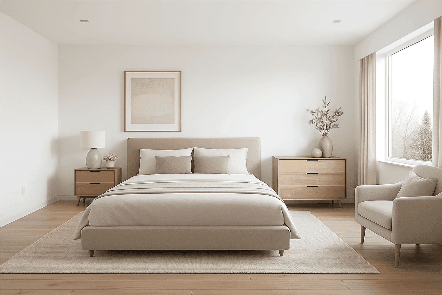 Beautifully staged bedroom after AI home staging