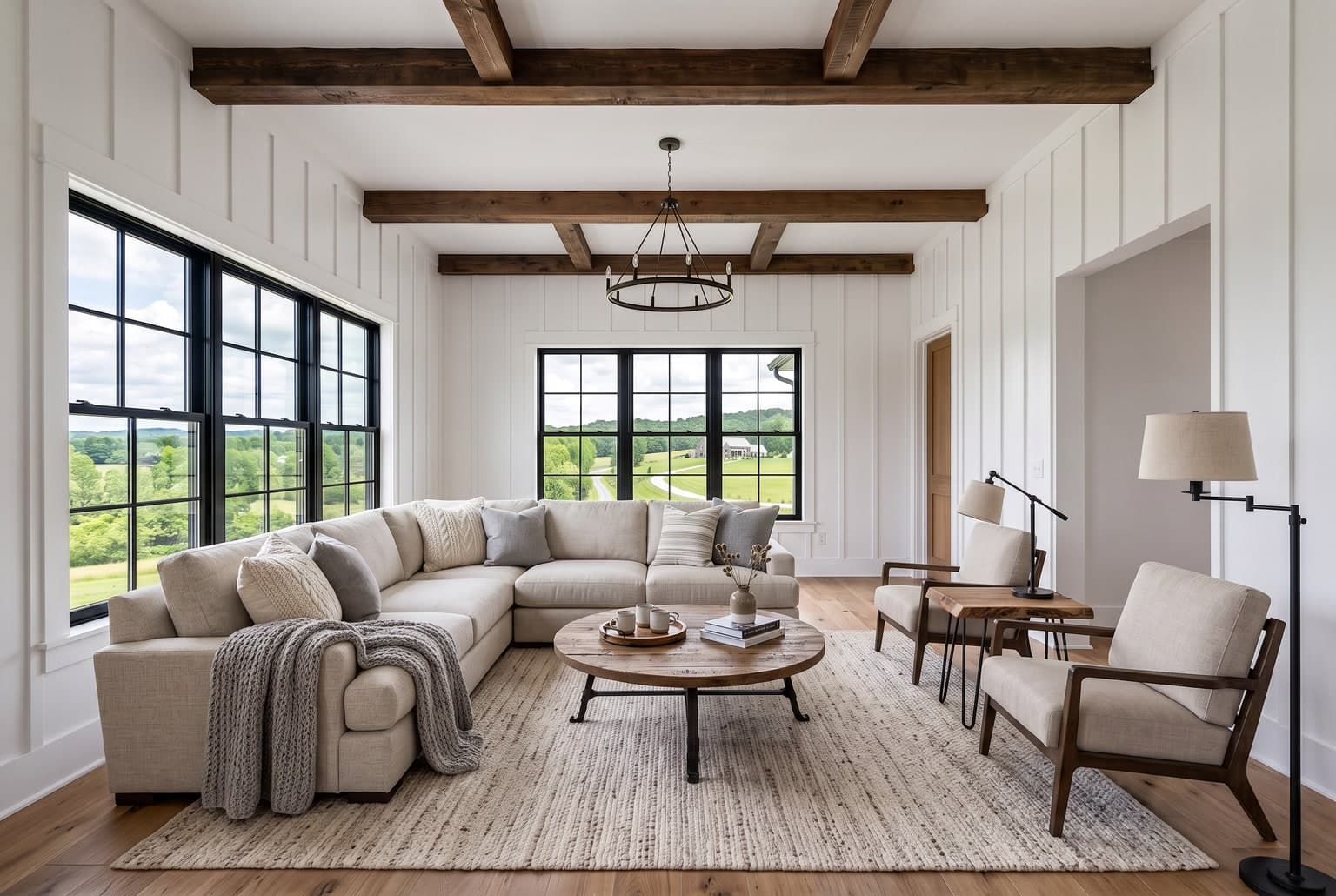 Living room after AI home staging in farmhouse style