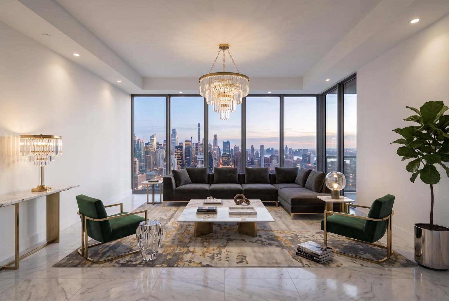 Penthouse living room staged in luxury style with AI staging app