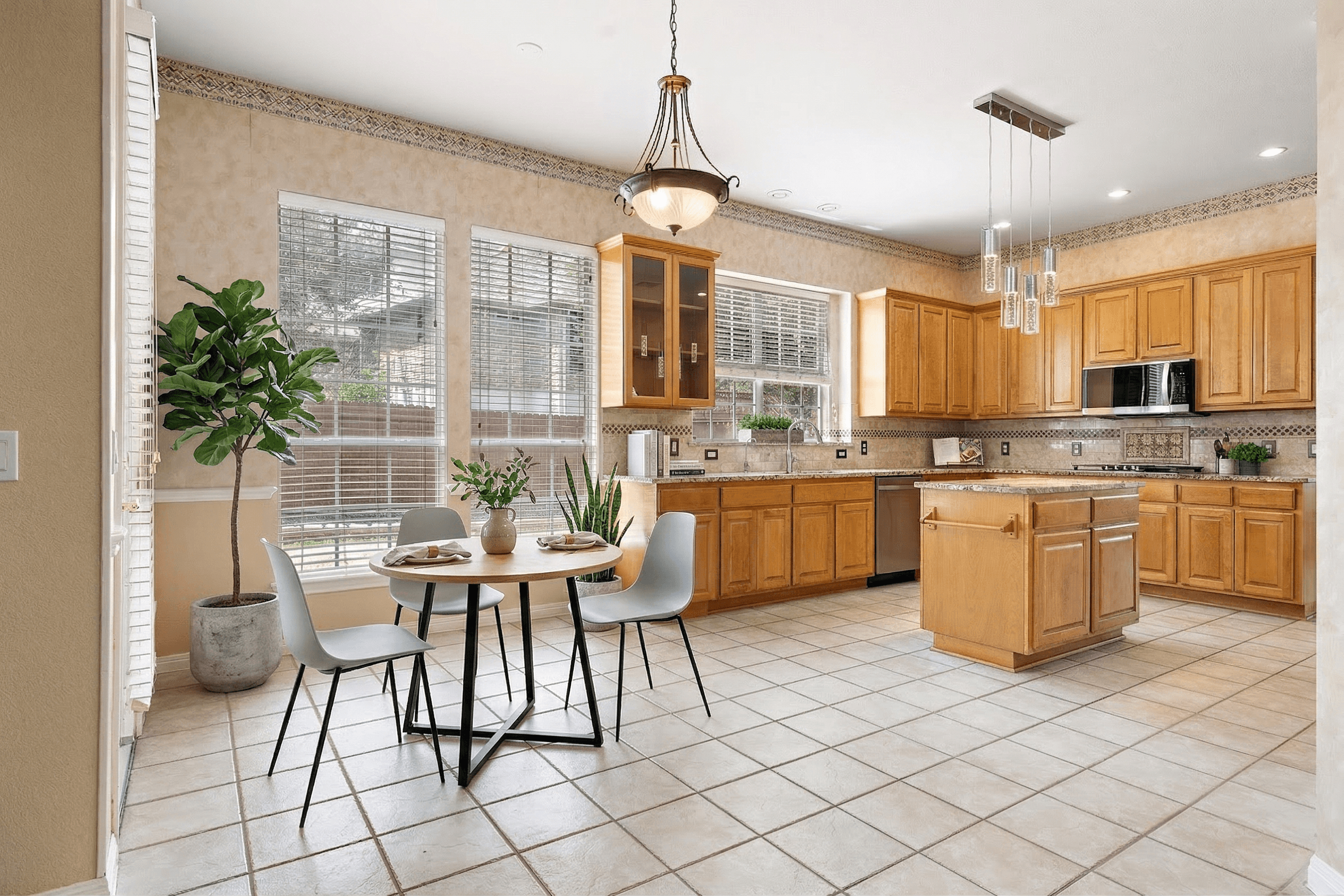 Kitchen virtually staged in Modern style with StageHQ AI virtual staging