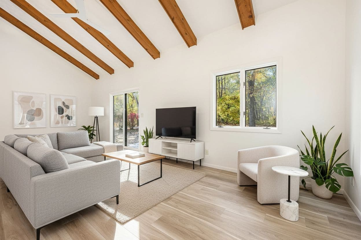 Living Room virtually staged in Modern style with StageHQ AI virtual staging
