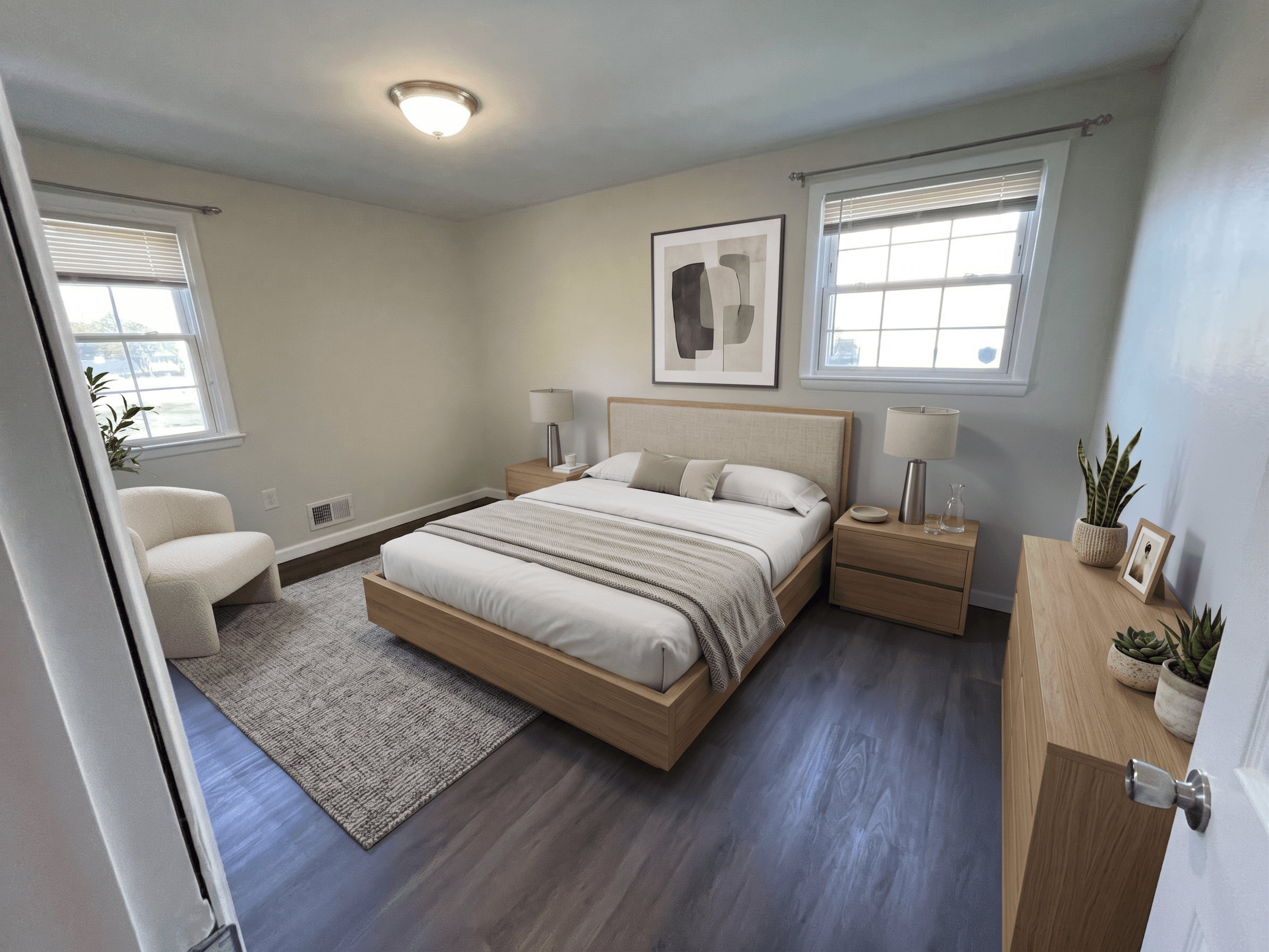 Bedroom virtually staged in Modern style with StageHQ AI virtual staging