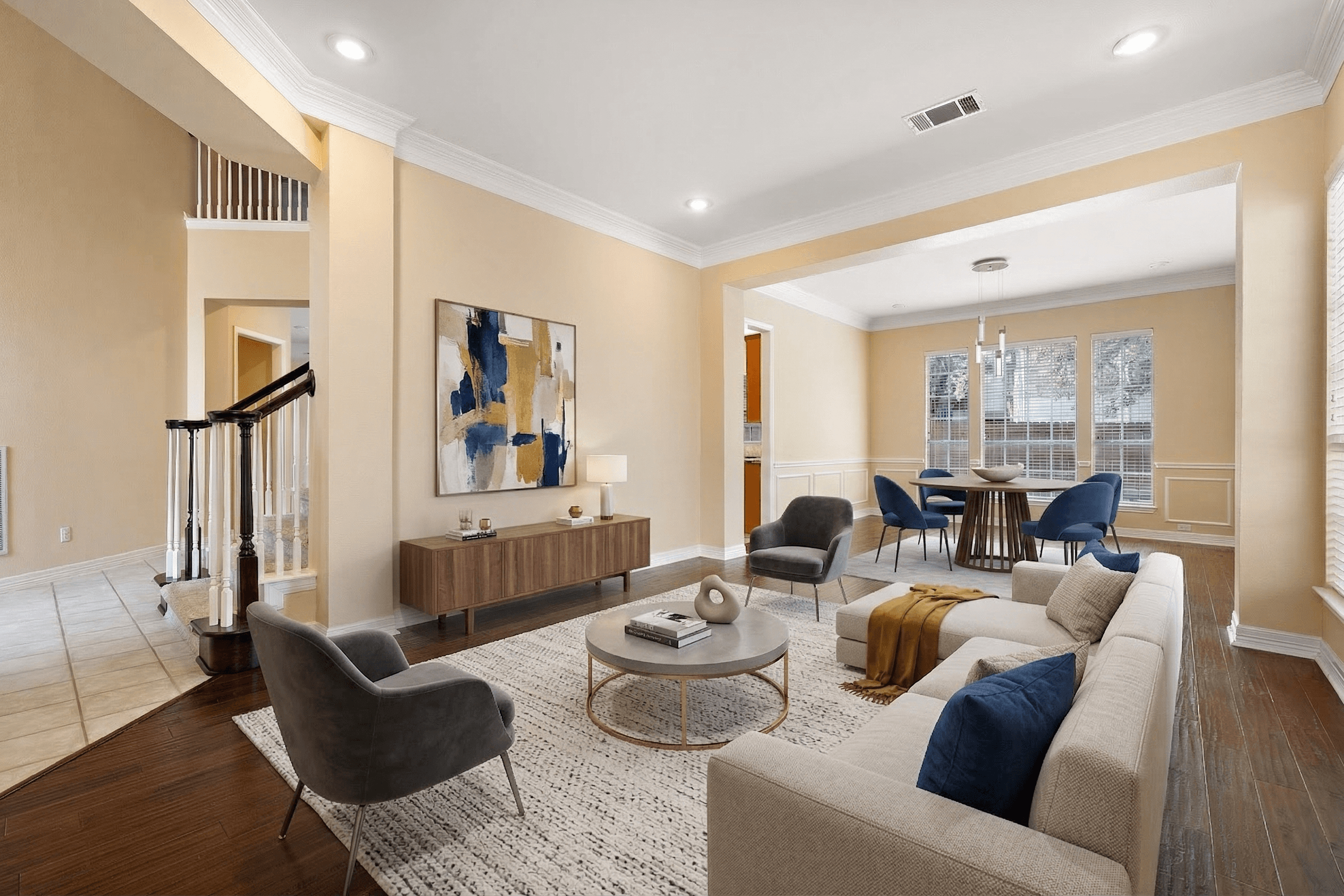 Living Room virtually staged in Contemporary style with StageHQ AI virtual staging