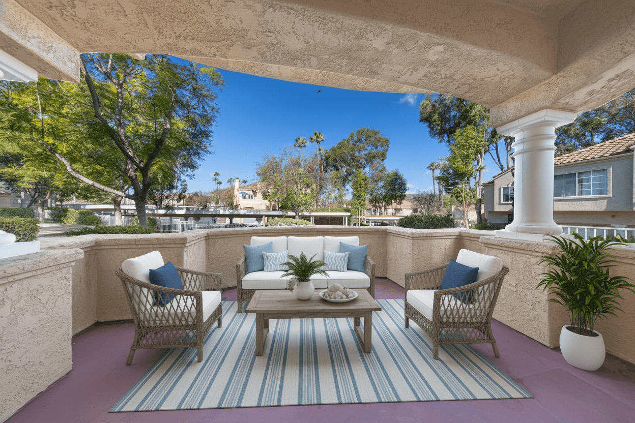 Patio virtually staged in Coastal style with StageHQ AI virtual staging