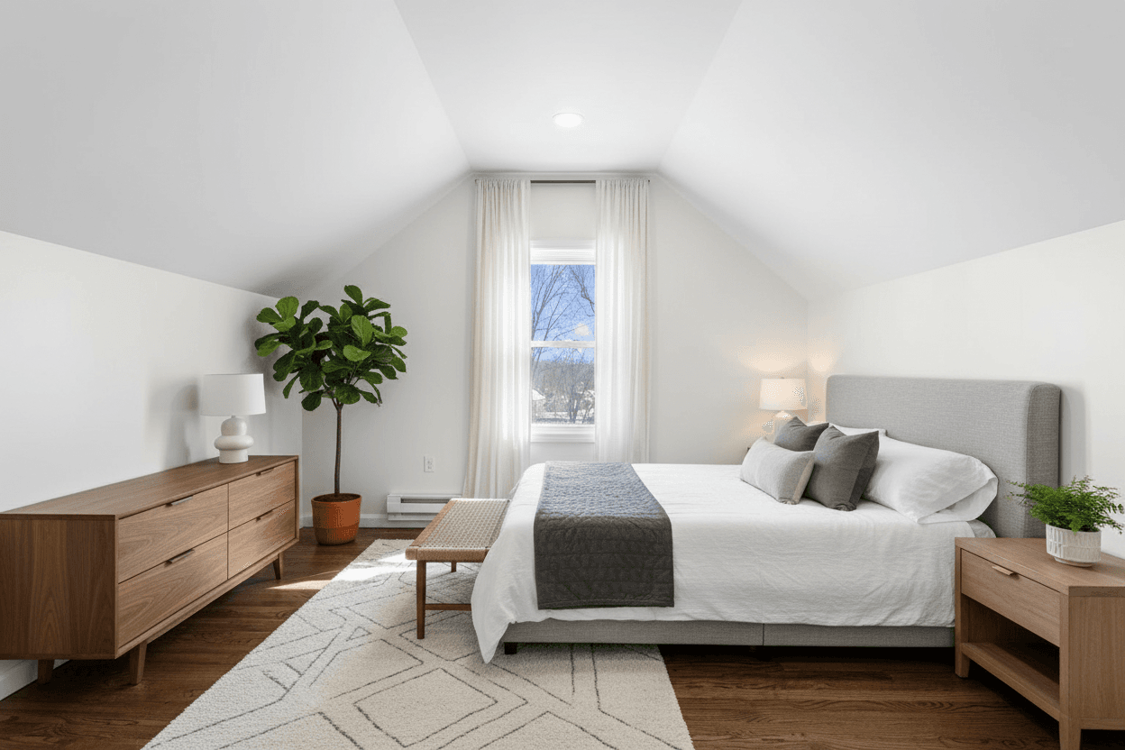 Bedroom virtually staged in Modern style with StageHQ AI virtual staging