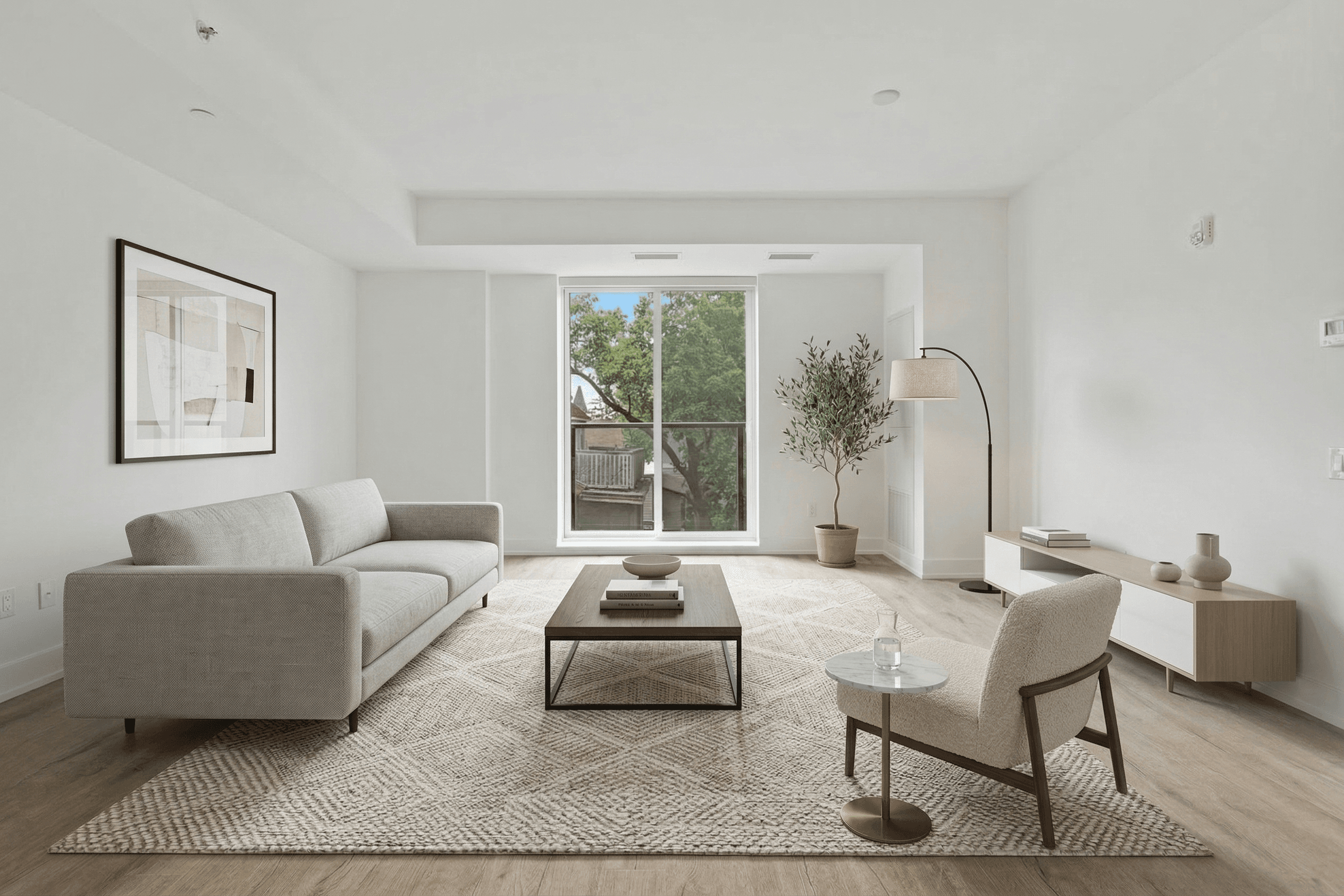 Living Room virtually staged in Modern style with StageHQ AI virtual staging