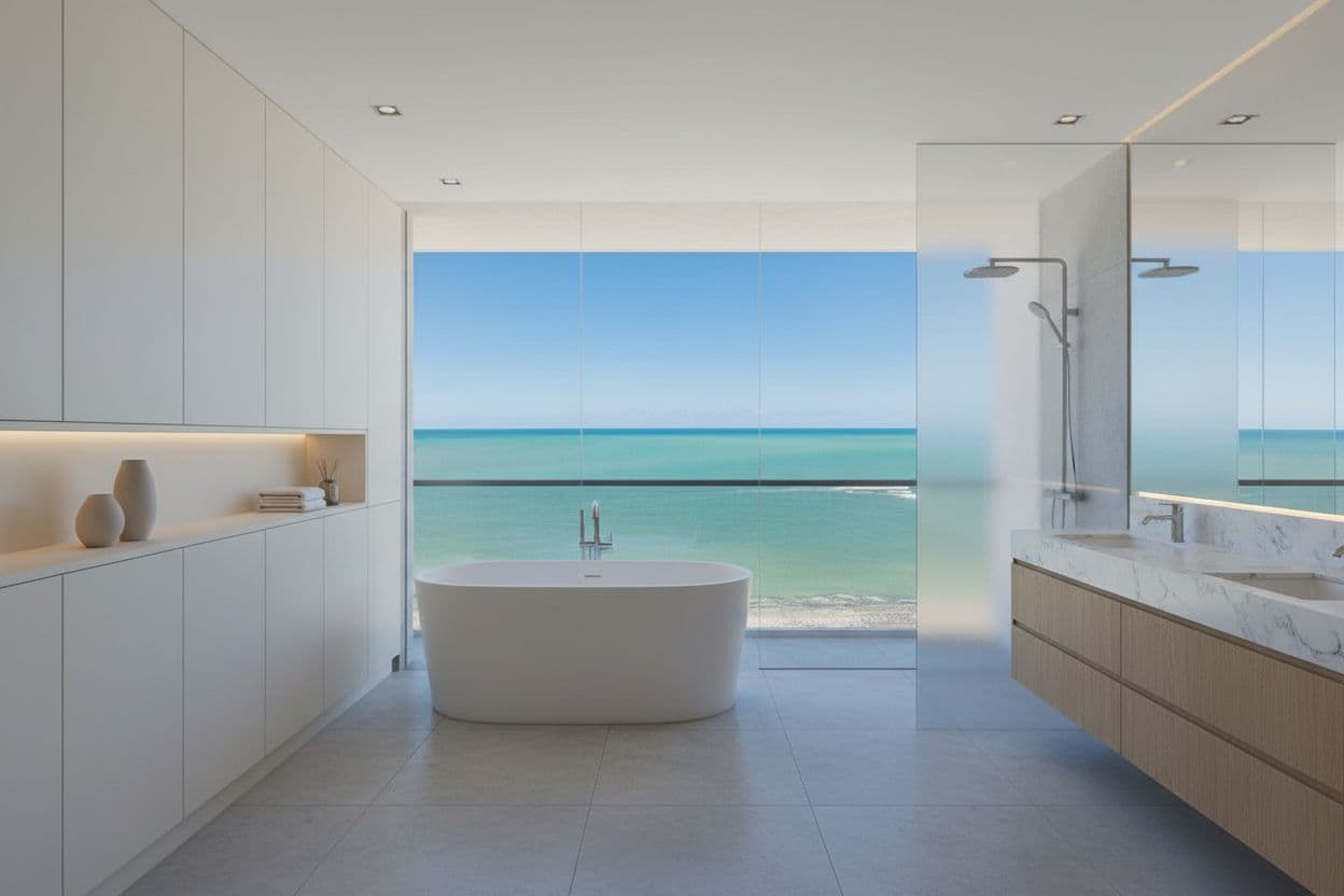 Bathroom virtually staged in Modern style with StageHQ AI virtual staging