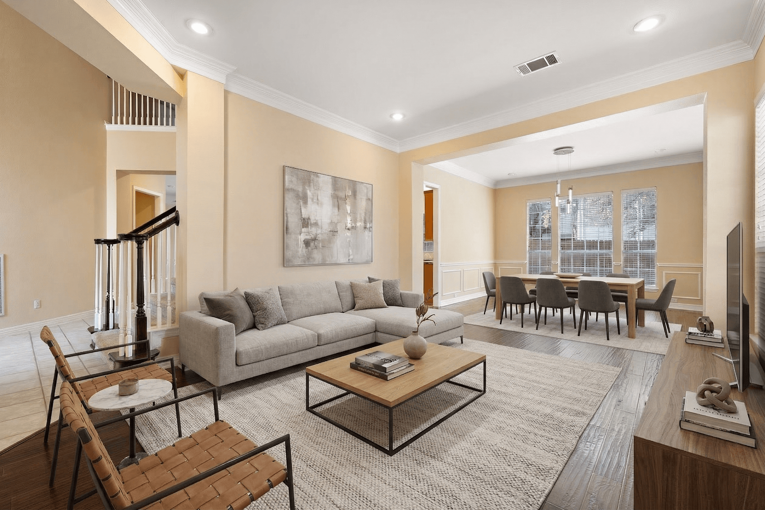 Living Room virtually staged in Modern style with StageHQ AI virtual staging