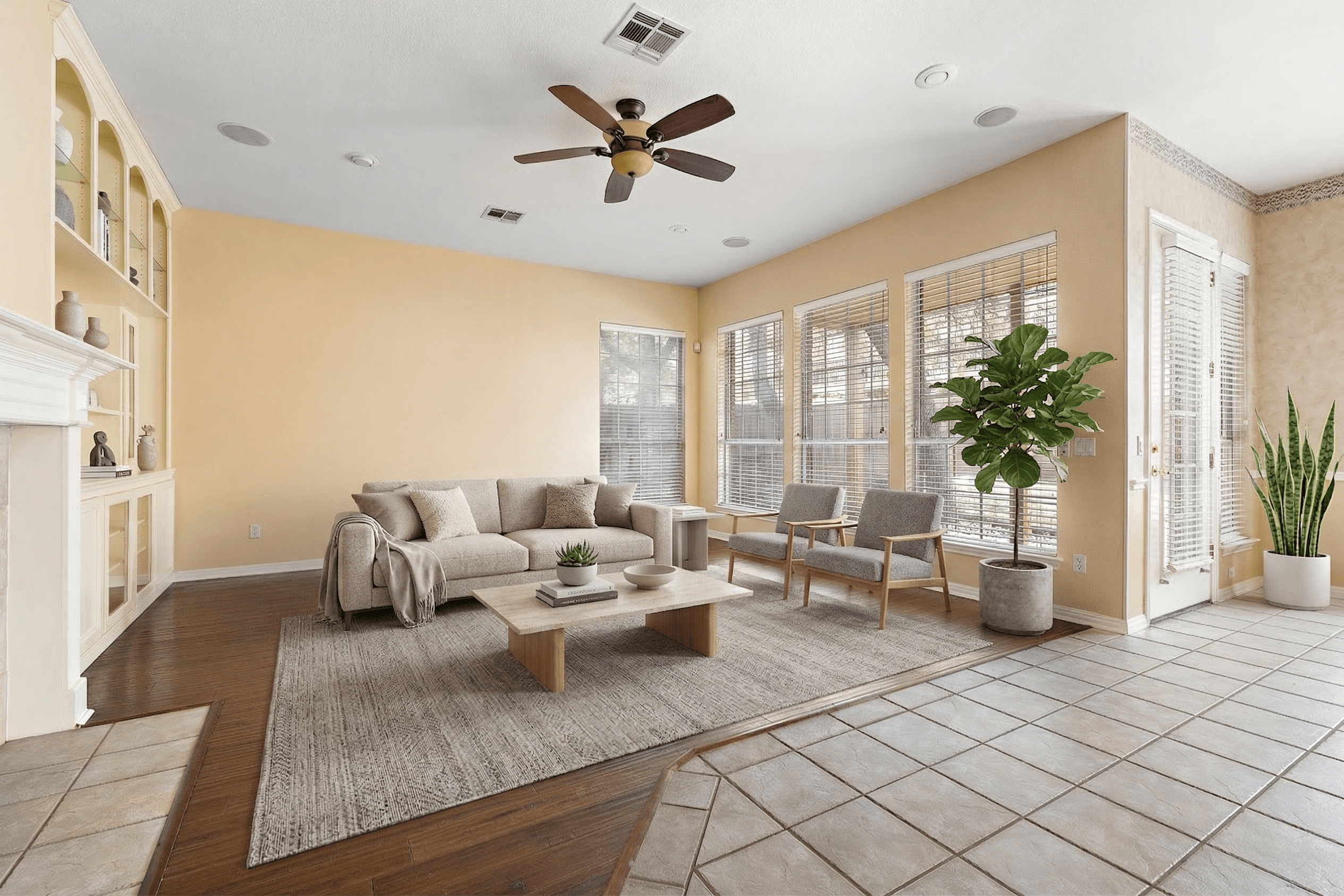Living Room virtually staged in Modern style with StageHQ AI virtual staging