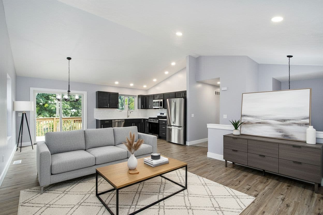 Living Room virtually staged in Modern style with StageHQ AI virtual staging