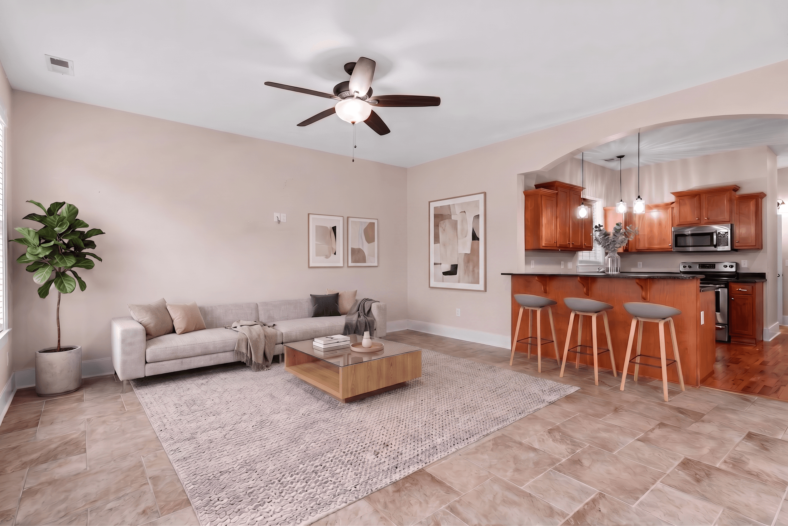 Living Room virtually staged in Modern style with StageHQ AI virtual staging