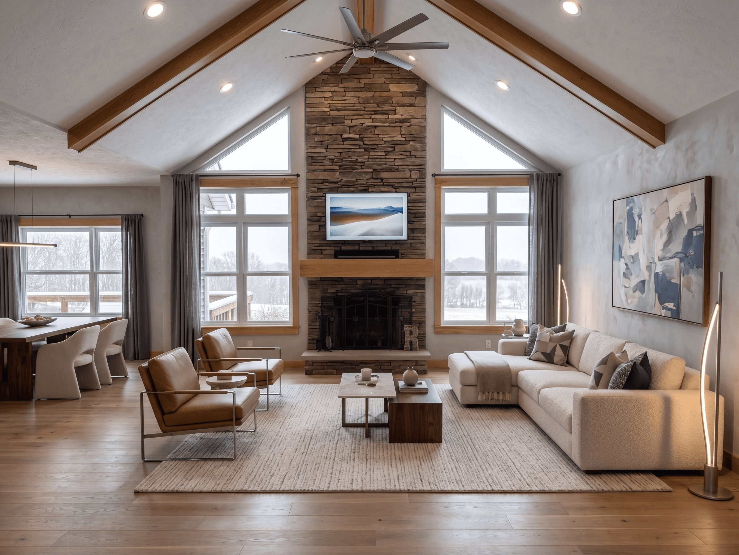 Living Room virtually staged in Modern style with StageHQ AI virtual staging