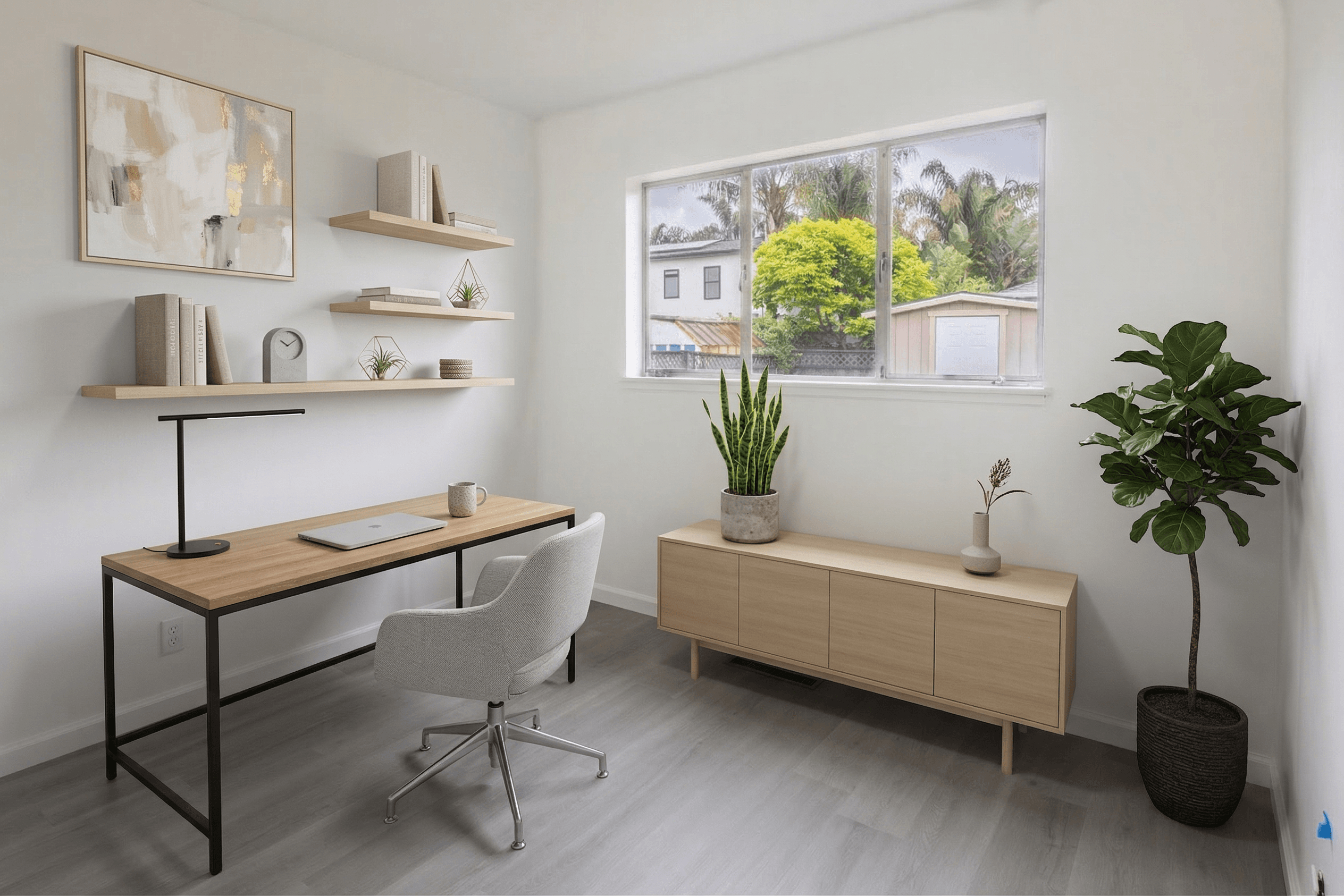 Home Office virtually staged in Modern style with StageHQ AI virtual staging