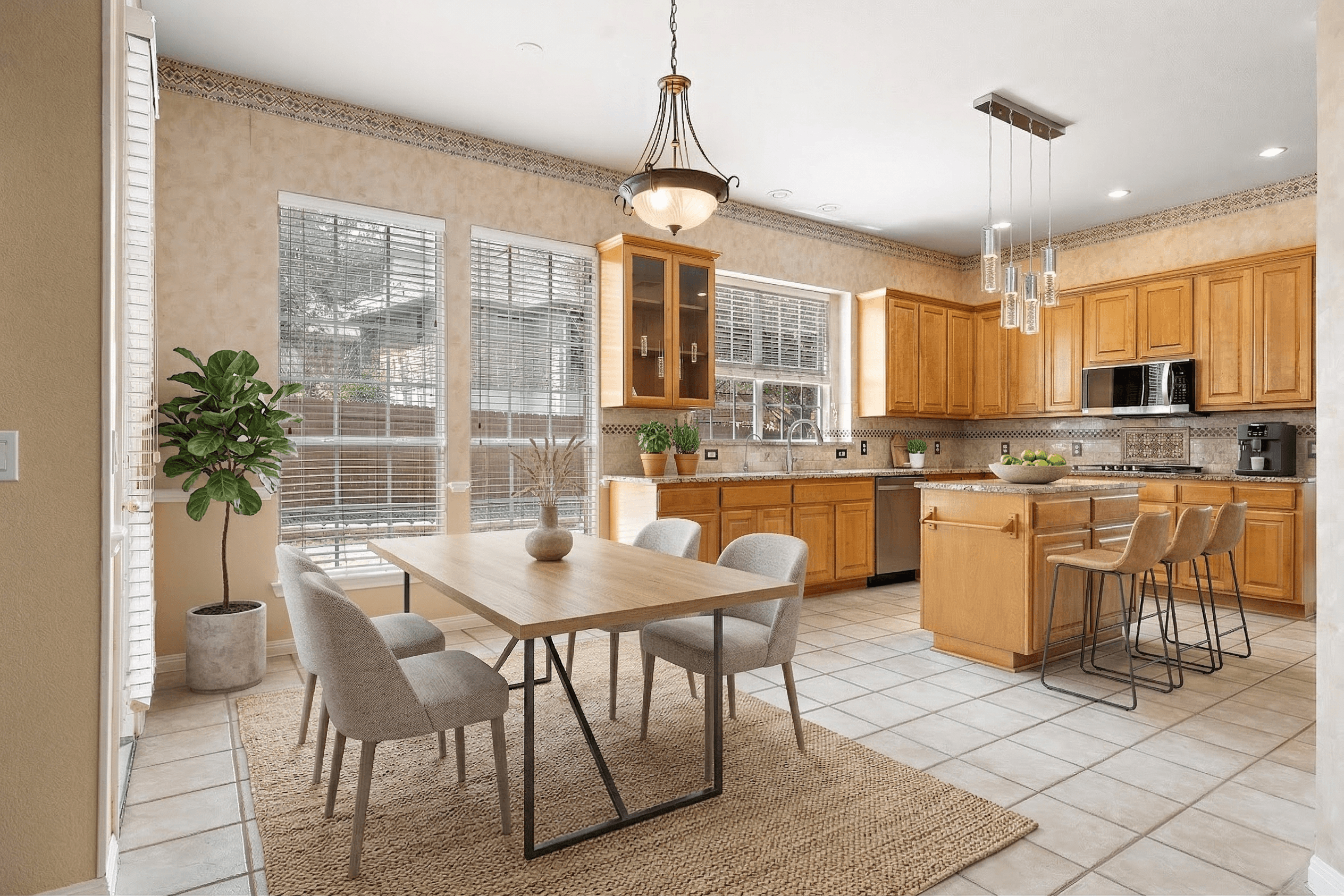 Kitchen virtually staged in Modern style with StageHQ AI virtual staging