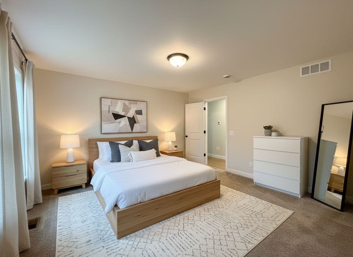 Bedroom virtually staged in Modern style with StageHQ AI virtual staging