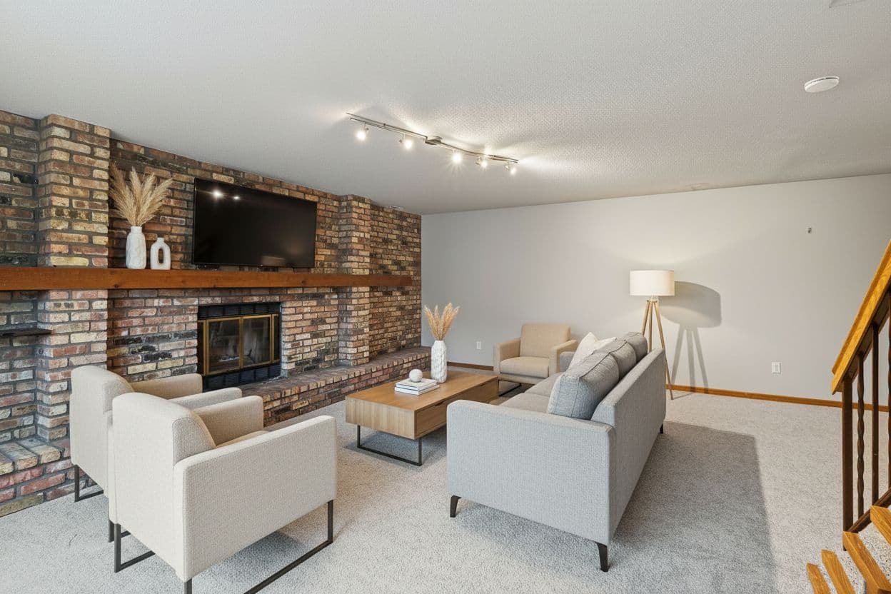 Living Room virtually staged in Modern style with StageHQ AI virtual staging