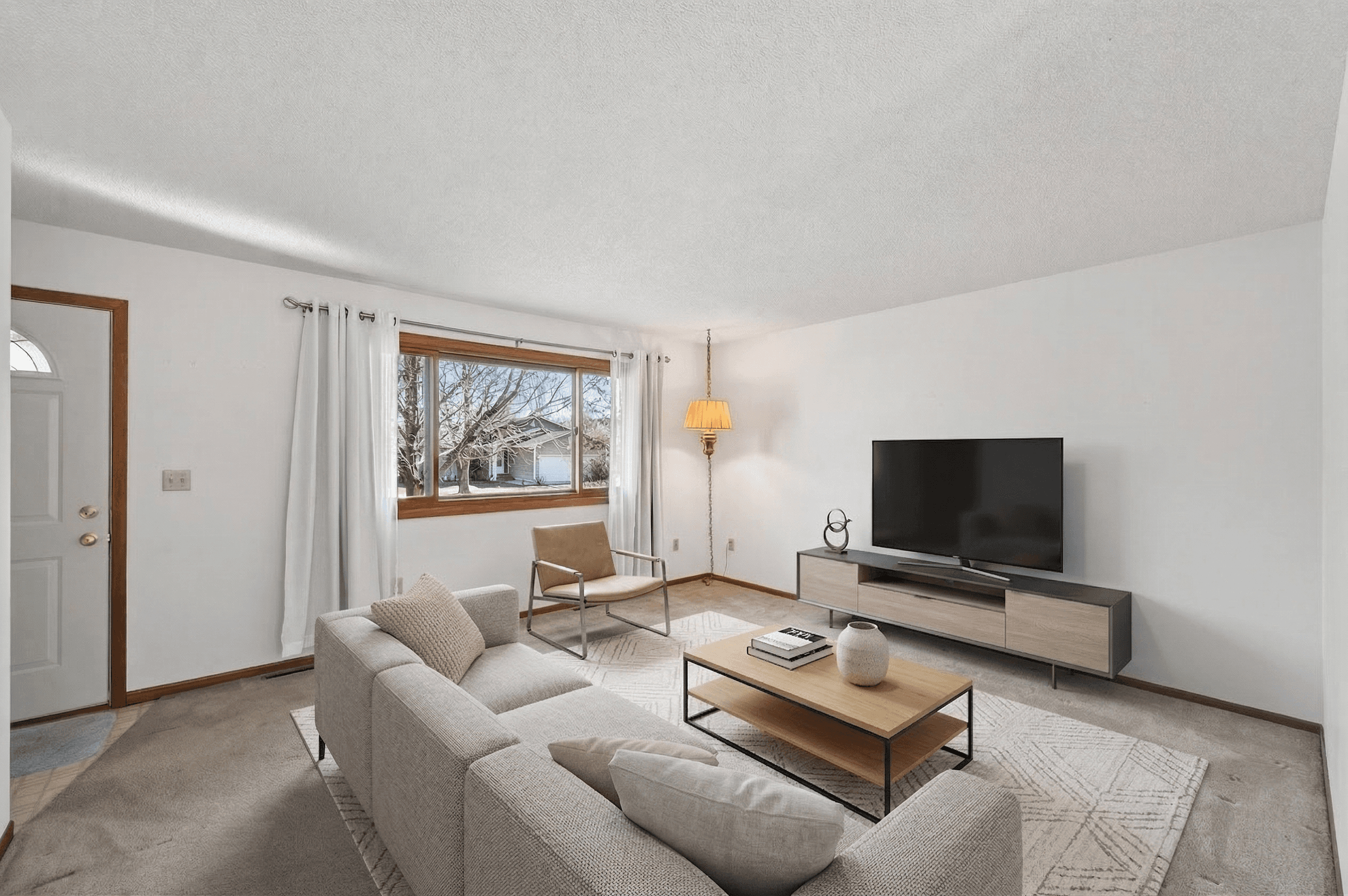 Living Room virtually staged in Modern style with StageHQ AI virtual staging