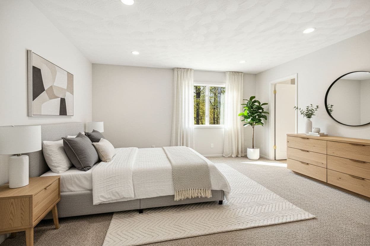 Bedroom virtually staged in Modern style with StageHQ AI virtual staging