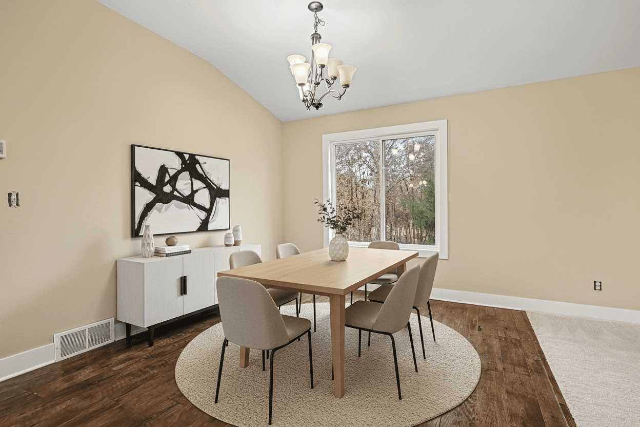 Dining Room virtually staged in Modern style with StageHQ AI virtual staging