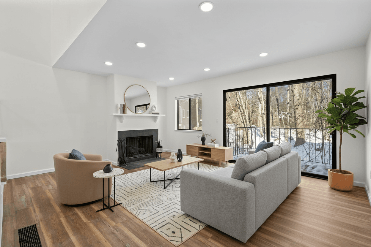Living Room virtually staged in Modern style with StageHQ AI virtual staging
