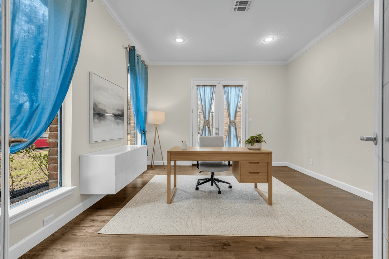 Home Office virtually staged in Modern style with StageHQ AI virtual staging