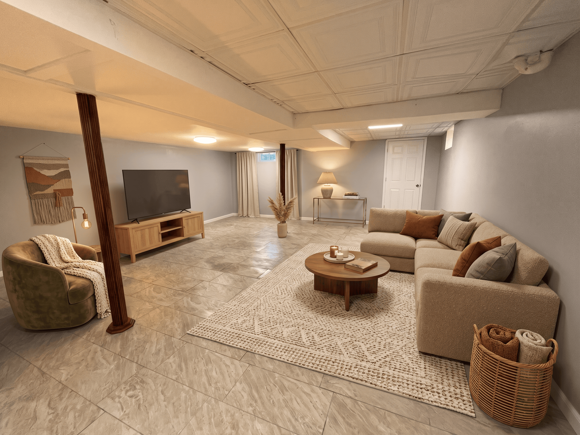 Basement virtually staged in Modern style with StageHQ AI virtual staging