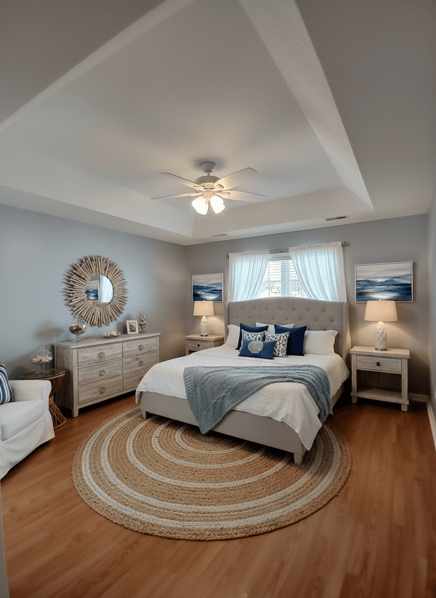 Bedroom virtually staged in Coastal style with StageHQ AI virtual staging
