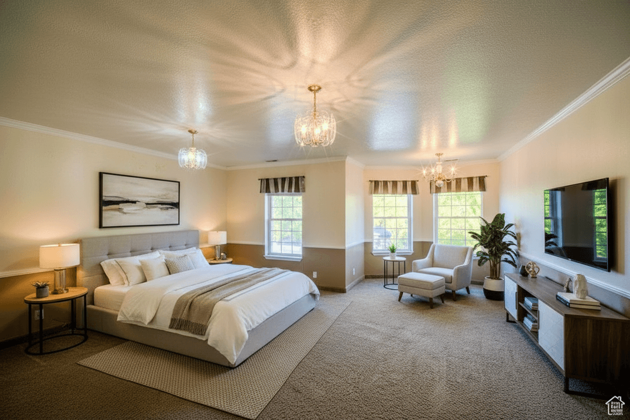 Bedroom virtually staged in Modern style with StageHQ AI virtual staging