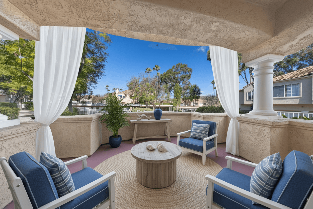 Patio virtually staged in Coastal style with StageHQ AI virtual staging