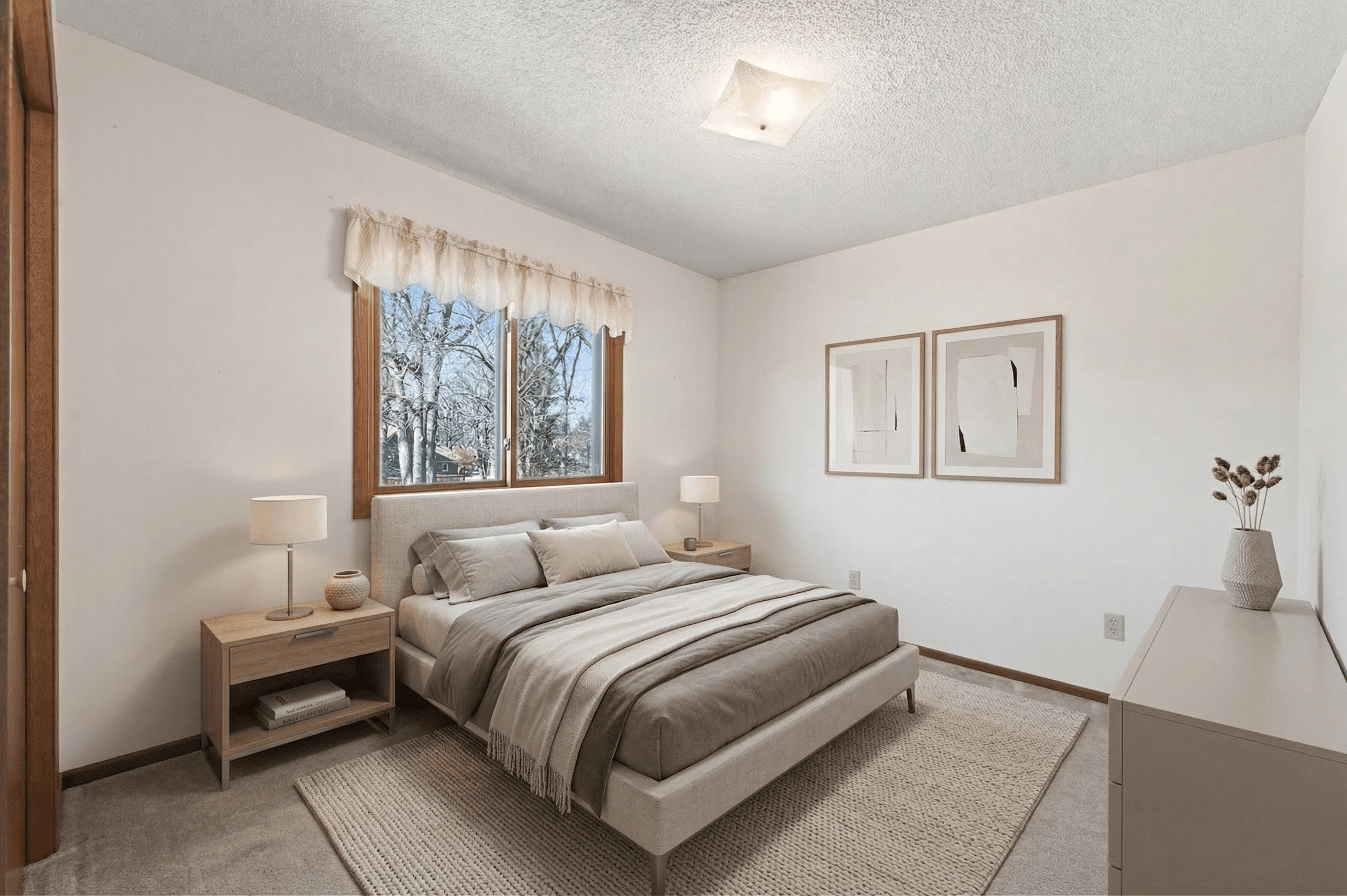 Bedroom virtually staged in Modern style with StageHQ AI virtual staging