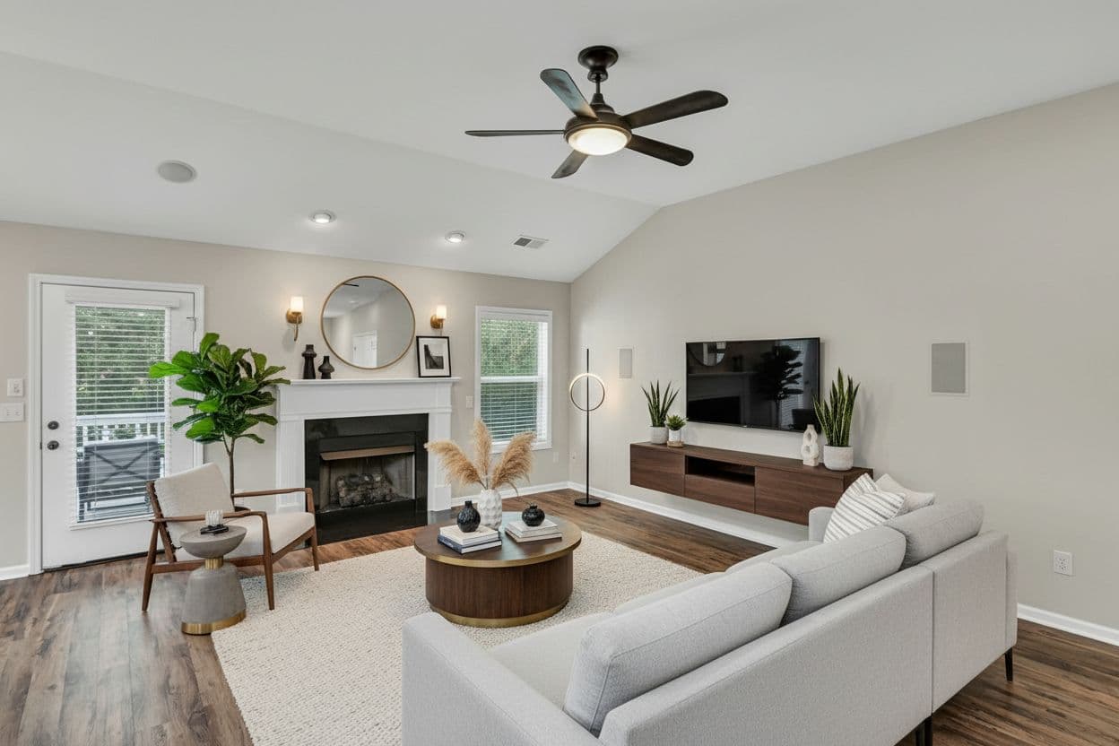 Living Room virtually staged in Modern style with StageHQ AI virtual staging