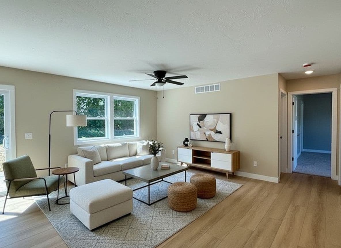Living Room virtually staged in Modern style with StageHQ AI virtual staging