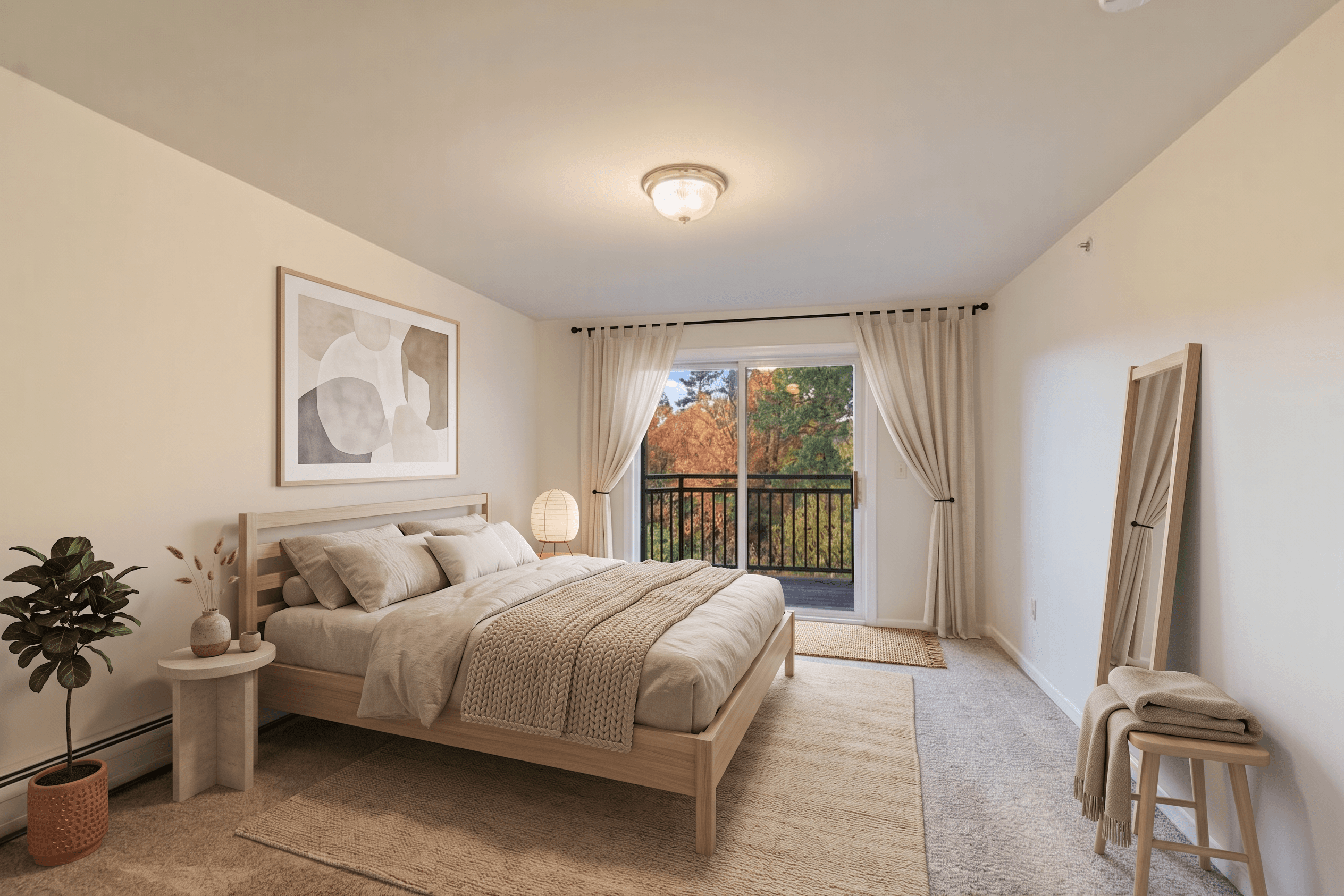 Bedroom virtually staged in Scandinavian style with StageHQ AI virtual staging