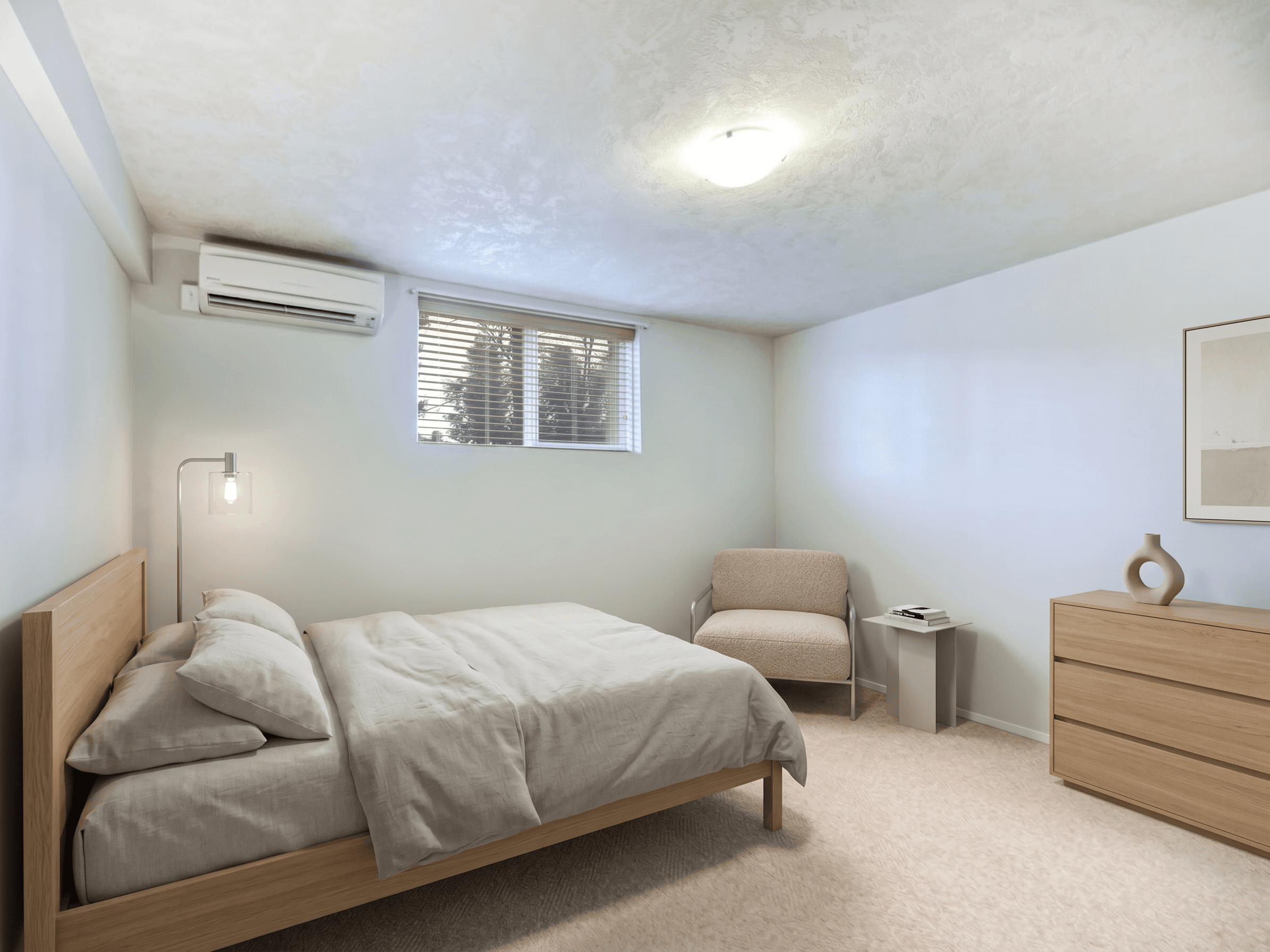 Bedroom virtually staged in Minimalist style with StageHQ AI virtual staging