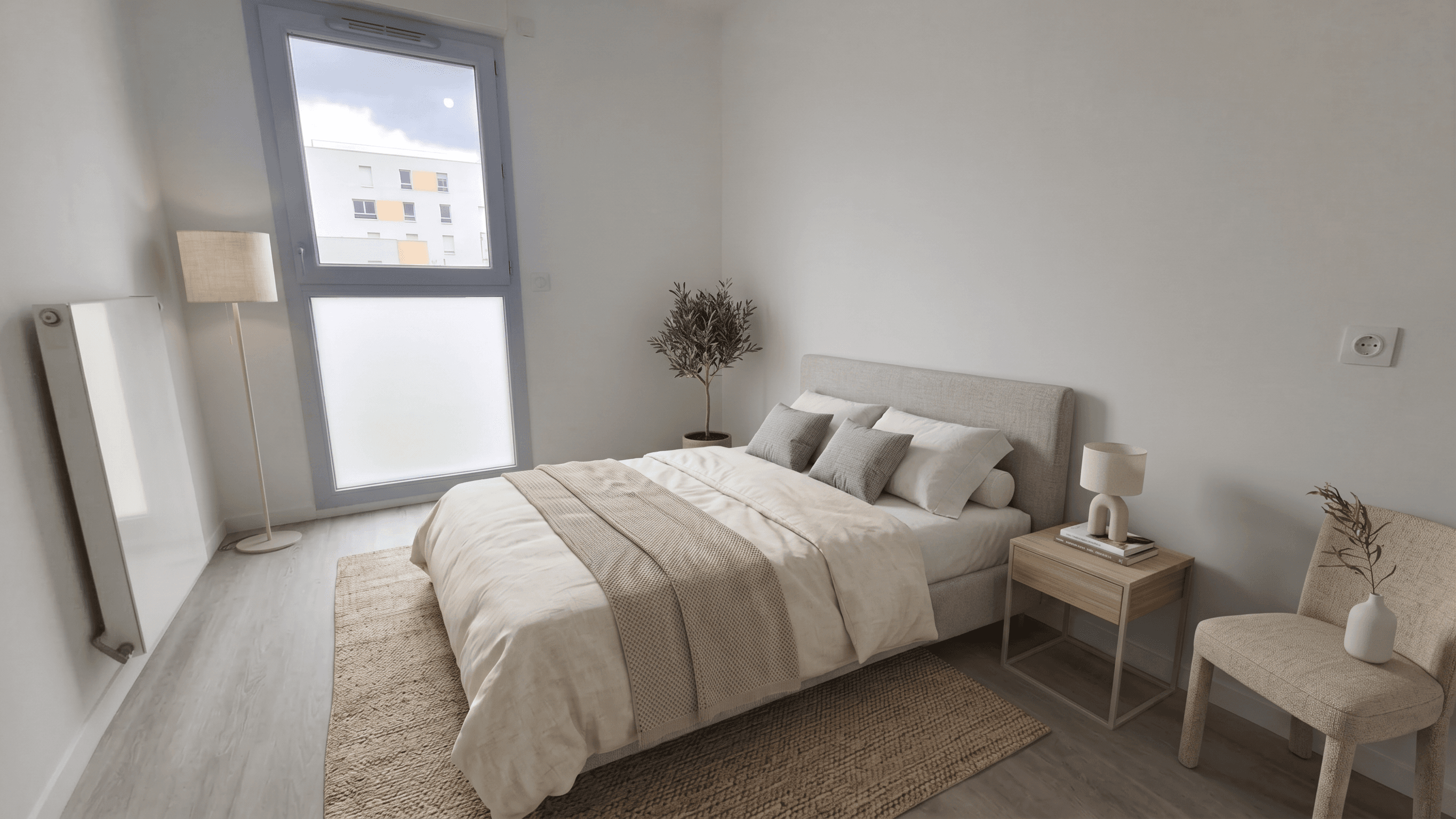Bedroom virtually staged in Modern style with StageHQ AI virtual staging