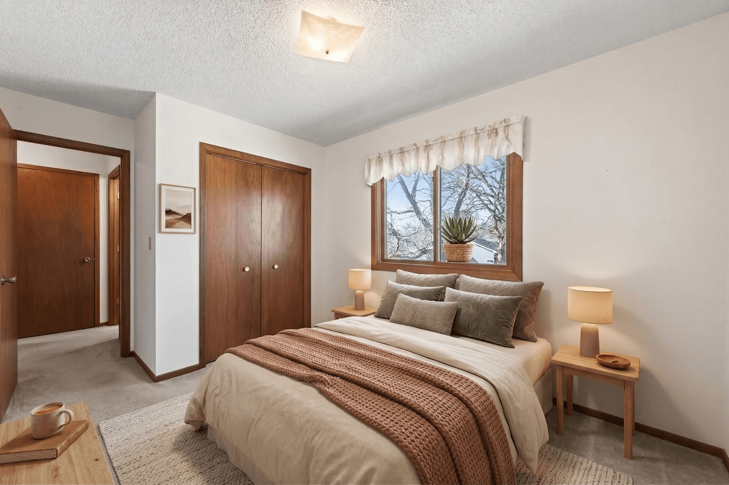 Bedroom virtually staged in Modern style with StageHQ AI virtual staging