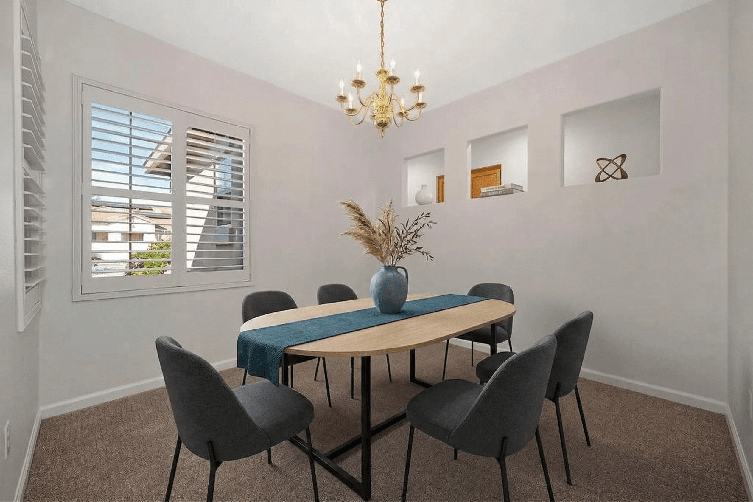 Dining Room virtually staged in Contemporary style with StageHQ AI virtual staging
