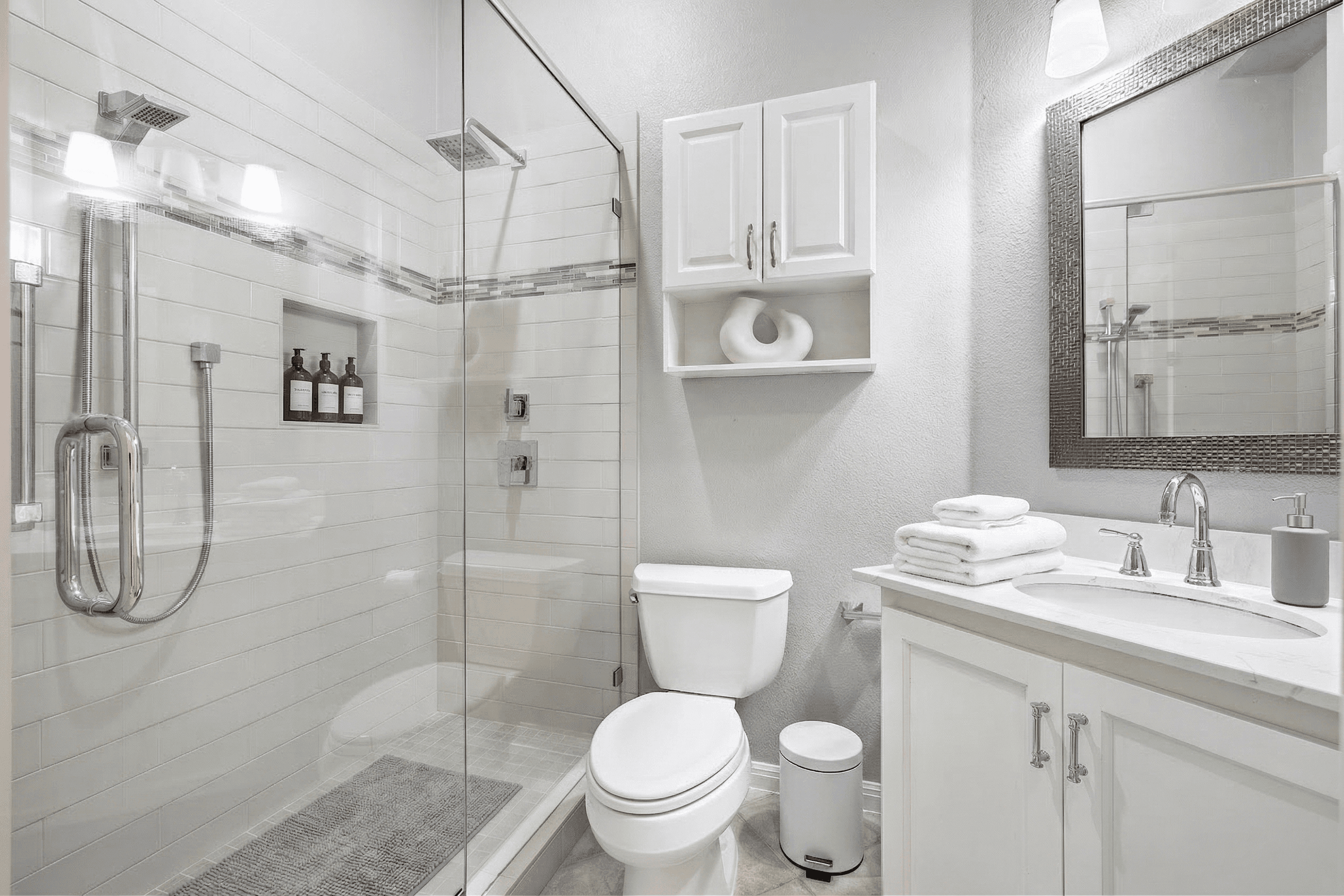 Bathroom virtually staged in Minimalist style with StageHQ AI virtual staging