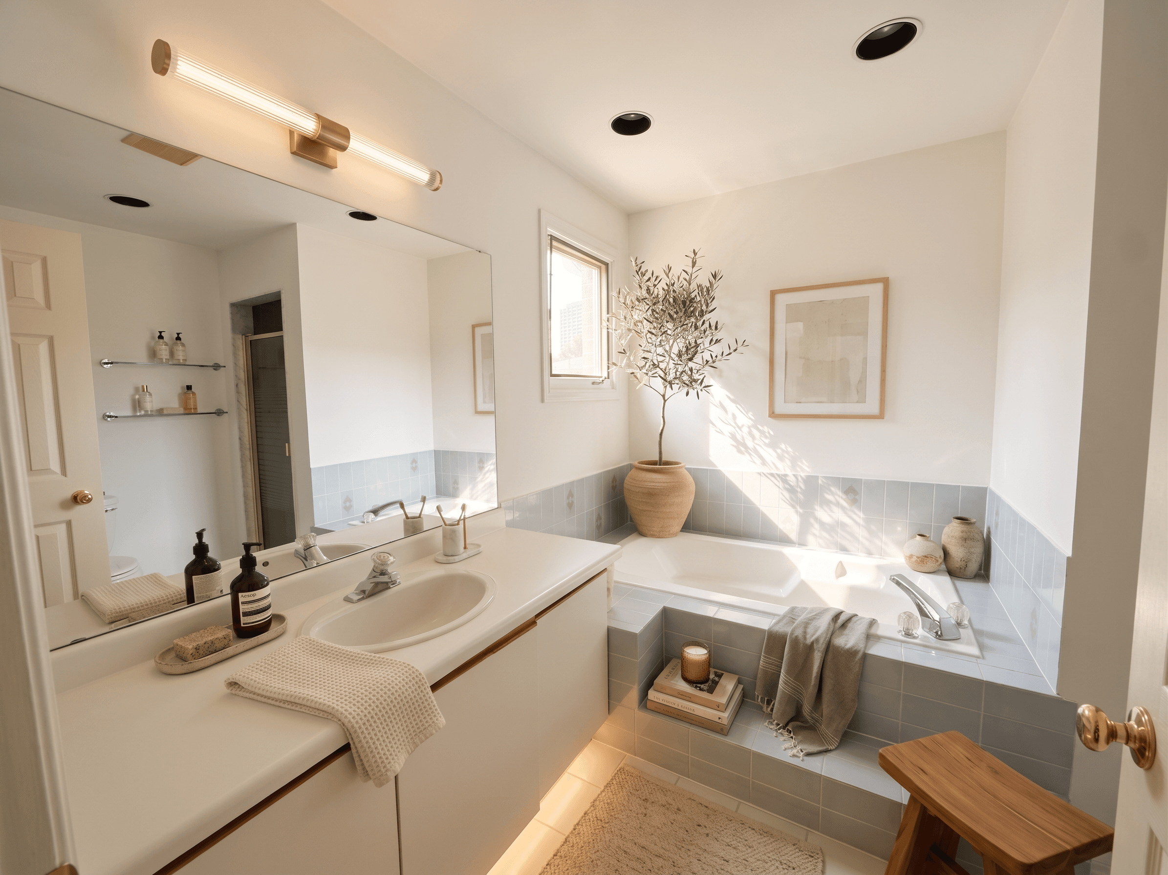 Bathroom virtually staged in Modern style with StageHQ AI virtual staging