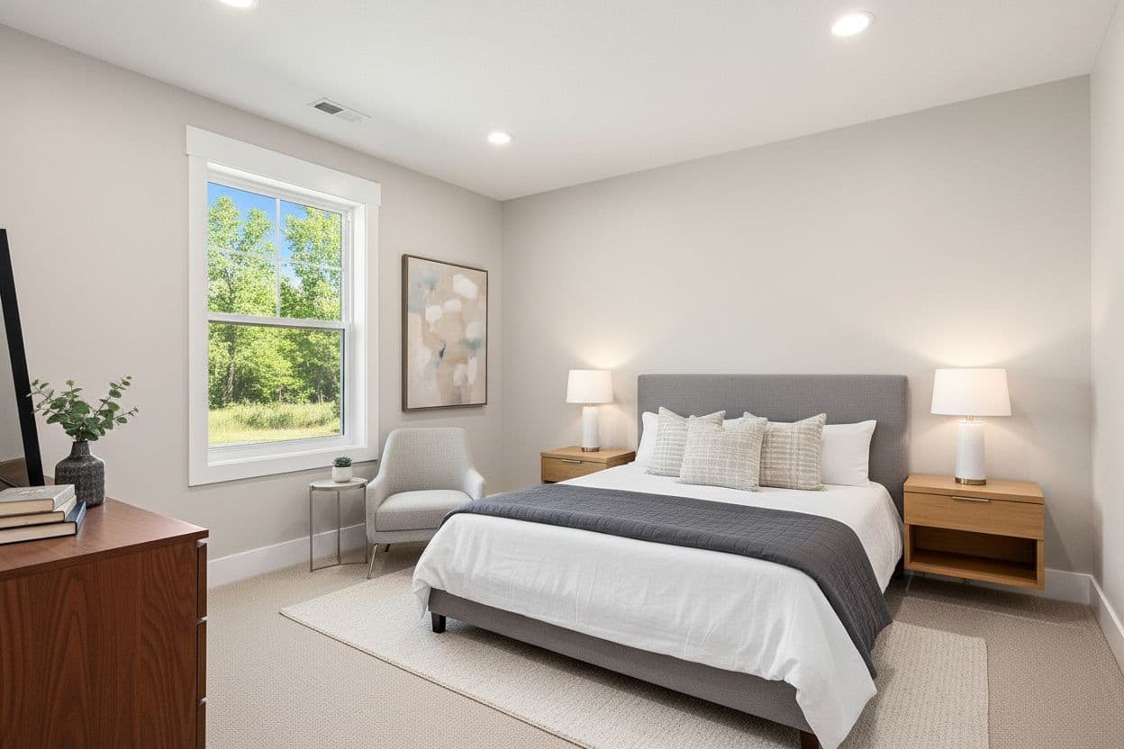 Bedroom virtually staged in Modern style with StageHQ AI virtual staging