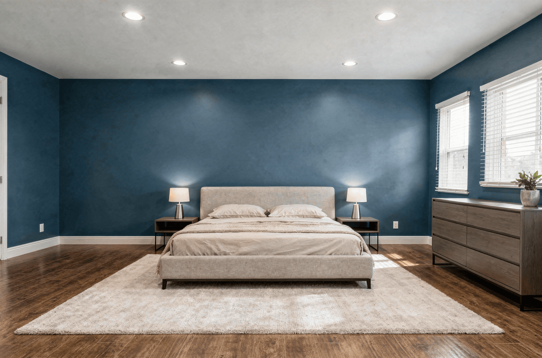 Bedroom virtually staged in Modern style with StageHQ AI virtual staging