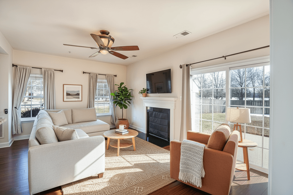 Living Room virtually staged in Modern style with StageHQ AI virtual staging