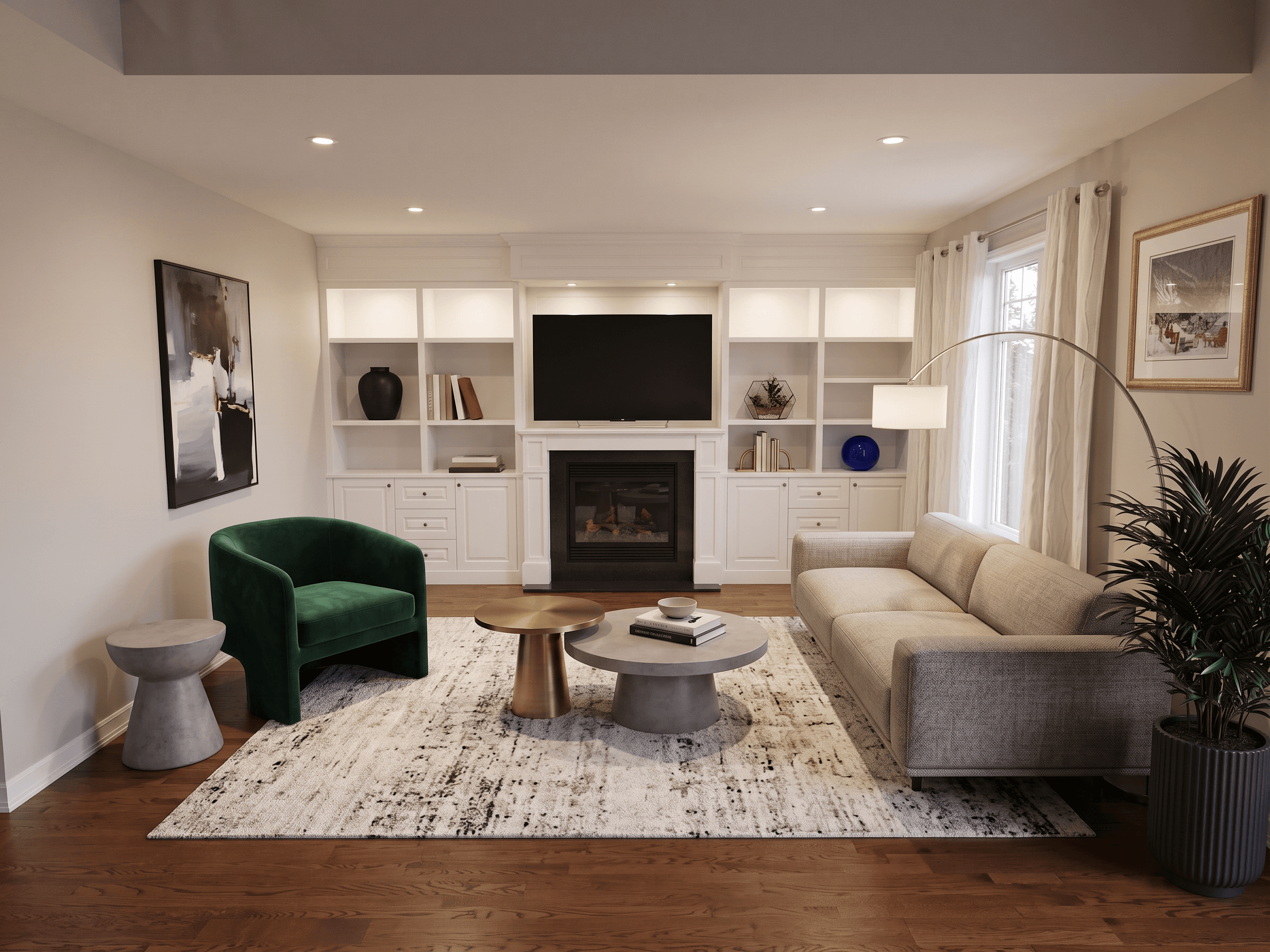 Living Room virtually staged in Contemporary style with StageHQ AI virtual staging