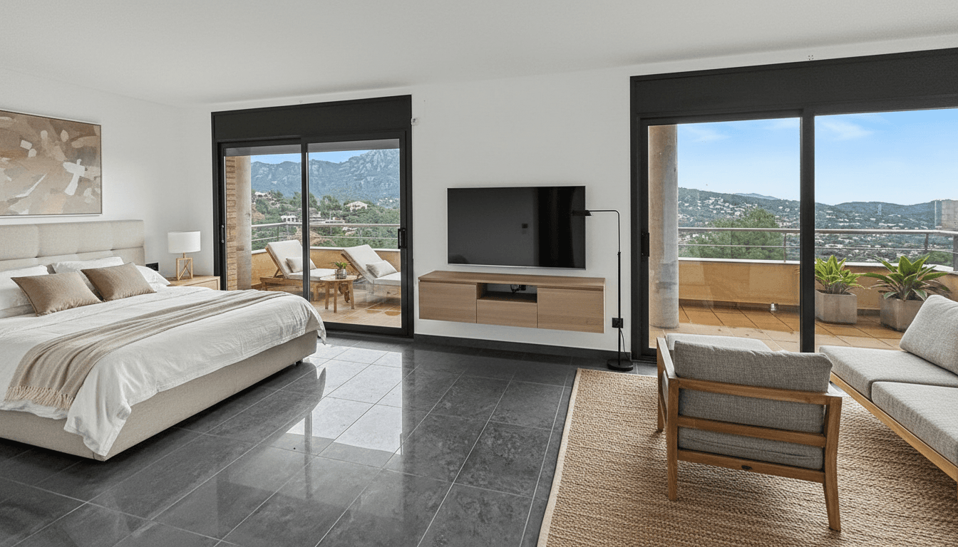 Bedroom virtually staged in Modern style with StageHQ AI virtual staging