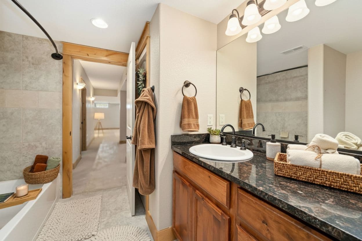 Bathroom virtually staged in Modern style with StageHQ AI virtual staging