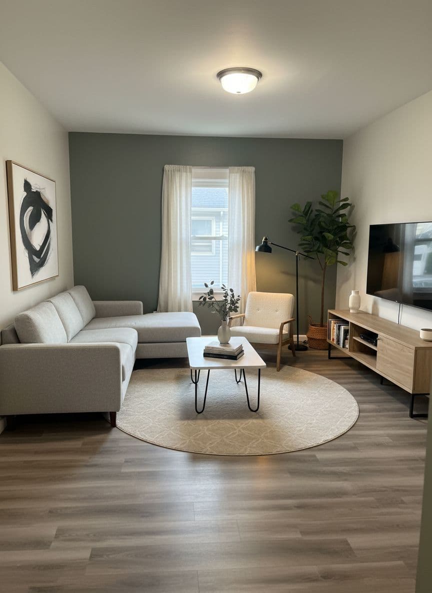 Living Room virtually staged in Modern style with StageHQ AI virtual staging