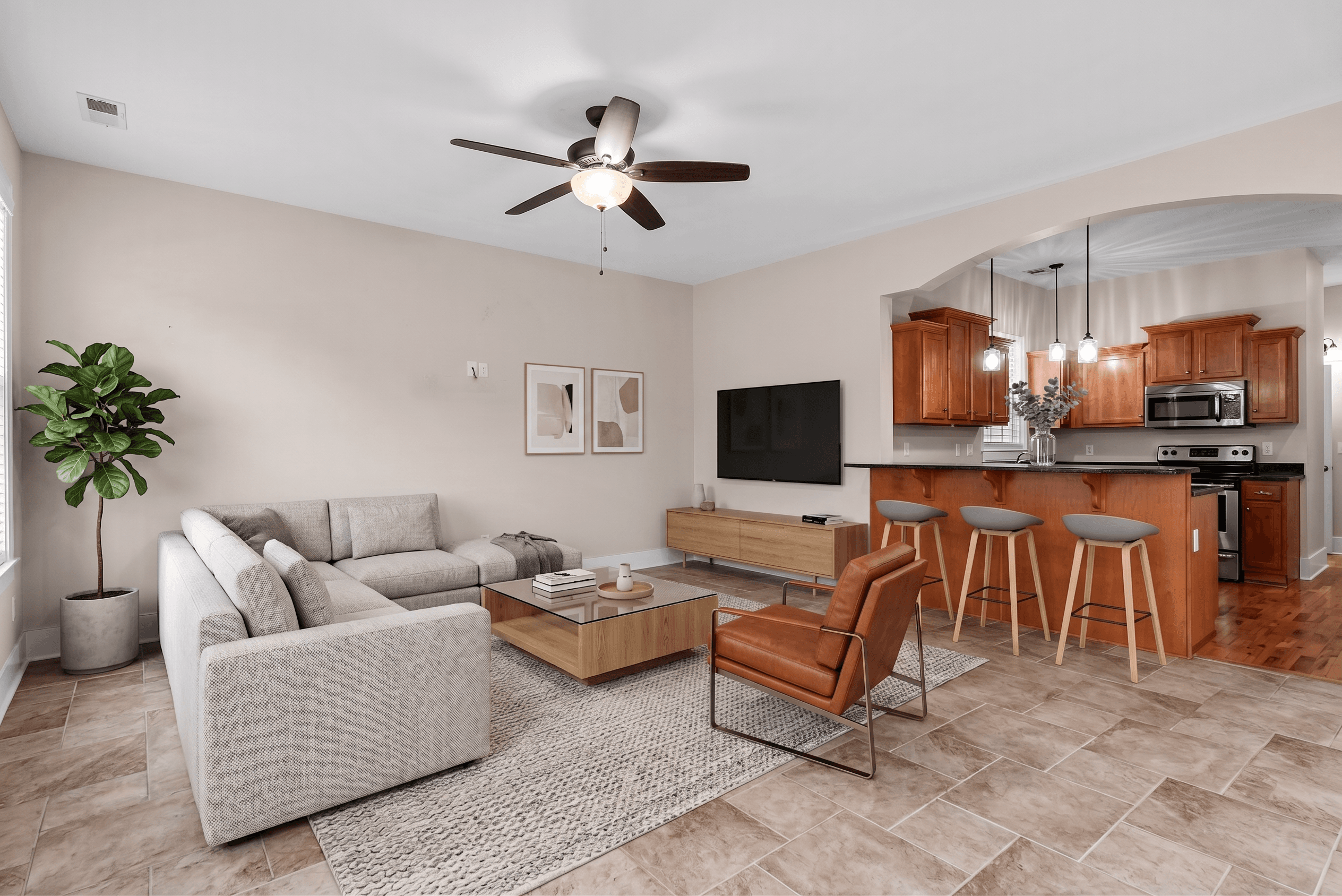 Living Room virtually staged in Modern style with StageHQ AI virtual staging