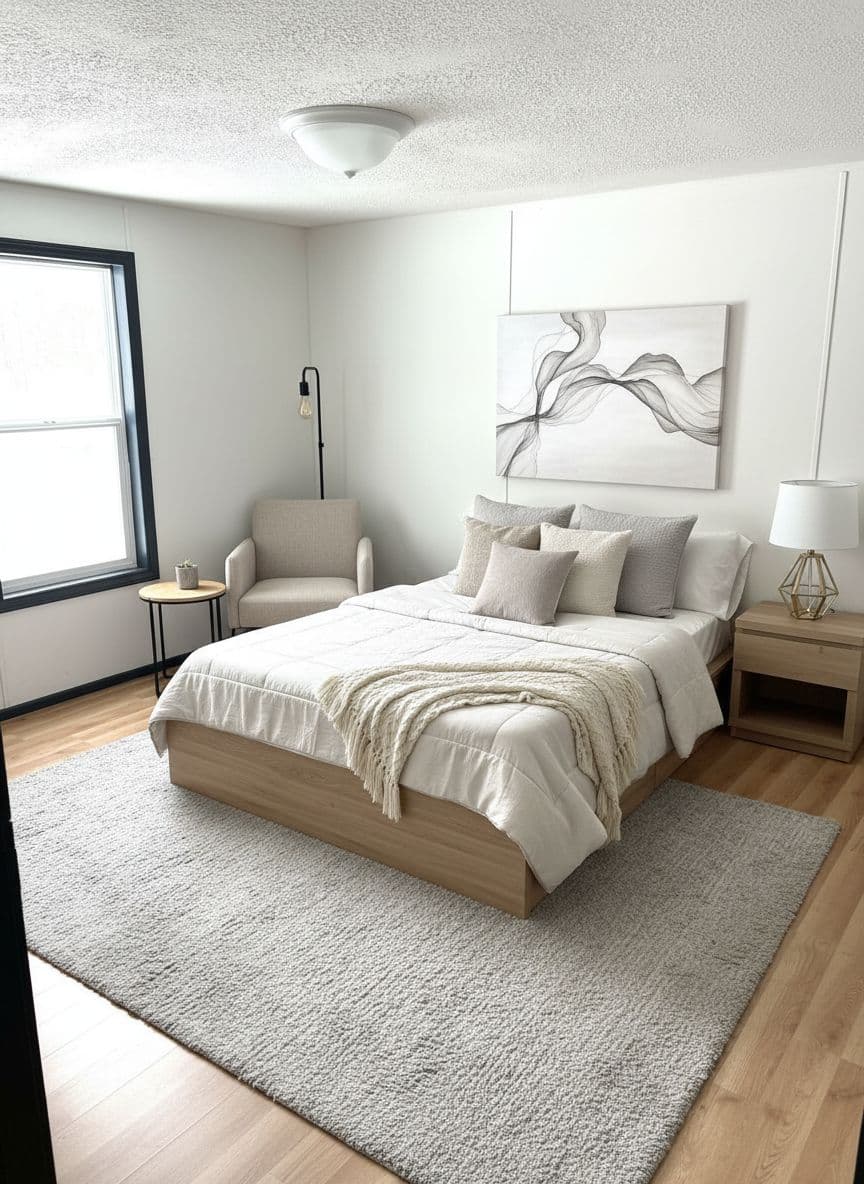 Bedroom virtually staged in Modern style with StageHQ AI virtual staging