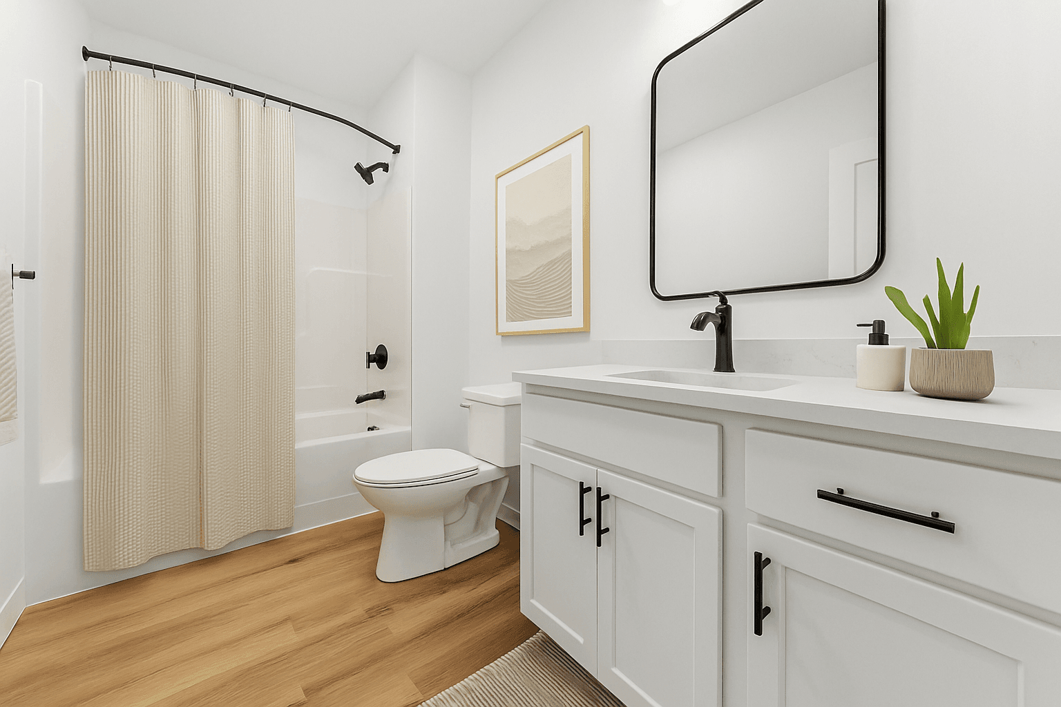 Bathroom virtually staged in Modern style with StageHQ AI virtual staging