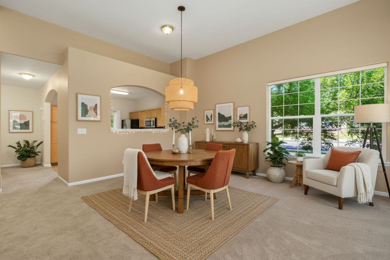 Dining Room virtually staged in Modern style with StageHQ AI virtual staging